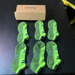 6 Pairs Ortis Women's Green/Blue Moisture Wicking Ankle Socks M NIB